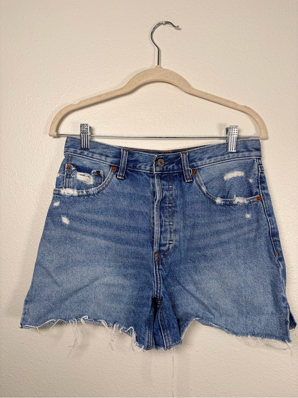 Abercrombie & Fitch Faded Blue High-Rise Distressed Denim Shorts Size 4
